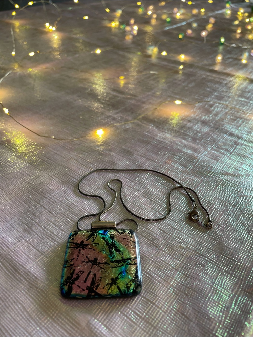 Rainbow Dragonfly Pendant Necklace